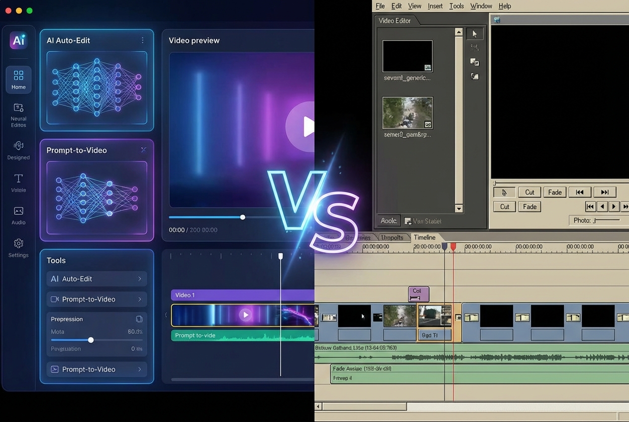 AI Video Editor vs Traditional Software: Which Is Better in 2026? blog cover illustration