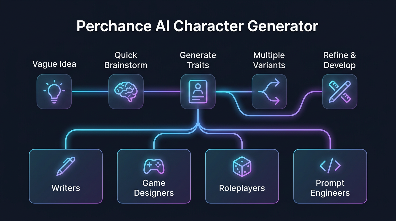 Workflow showing how Perchance AI Character Generator fits different use cases.