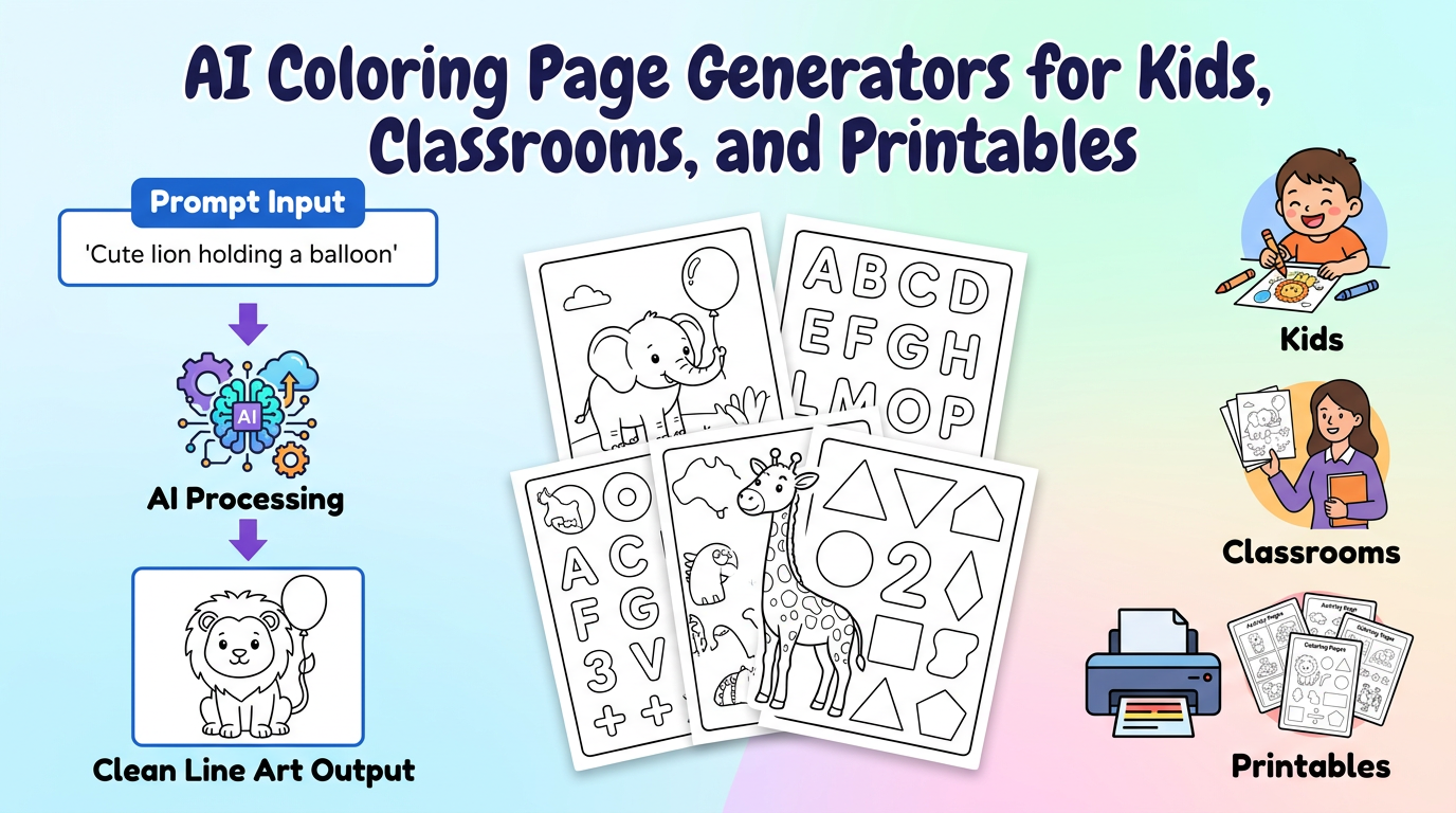AI Coloring Page Generators for Kids, Classrooms, and Printables blog cover illustration
