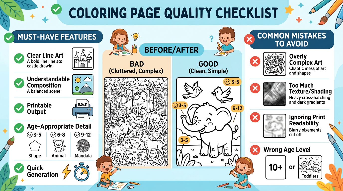 What matters most - Key feature checklist for printable coloring page output