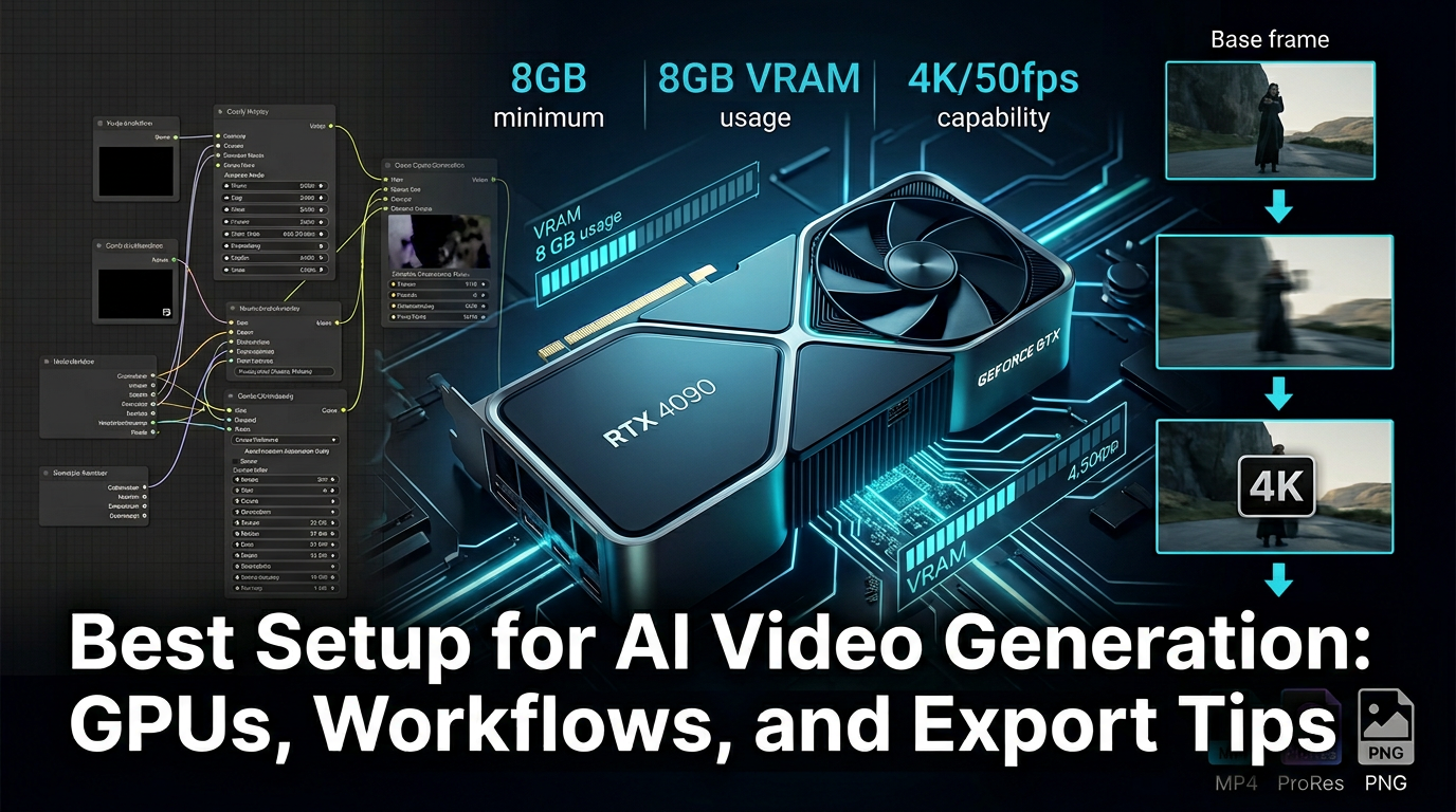 Best Setup for AI Video Generation: GPUs, Workflows, and Export Tips blog cover illustration
