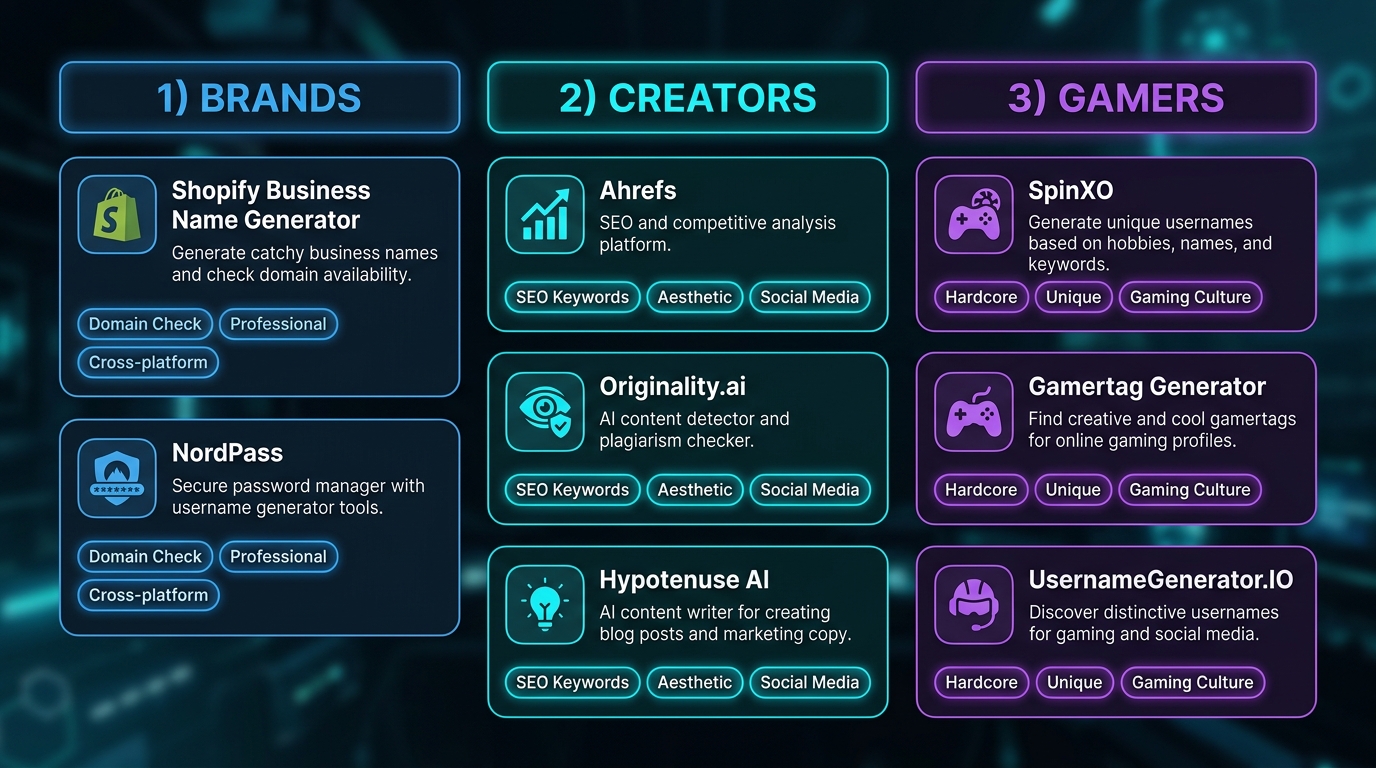 Types of tools worth using - Username generator categories for brands, creators, and gamers