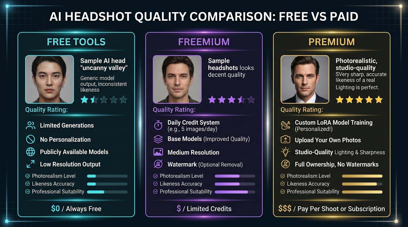What to test in a free headshot tool - Quality comparison across free AI headshot outputs