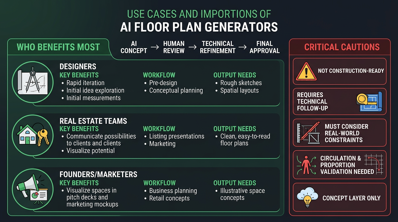 Who benefits most - Use cases and cautions for AI floor plan workflows