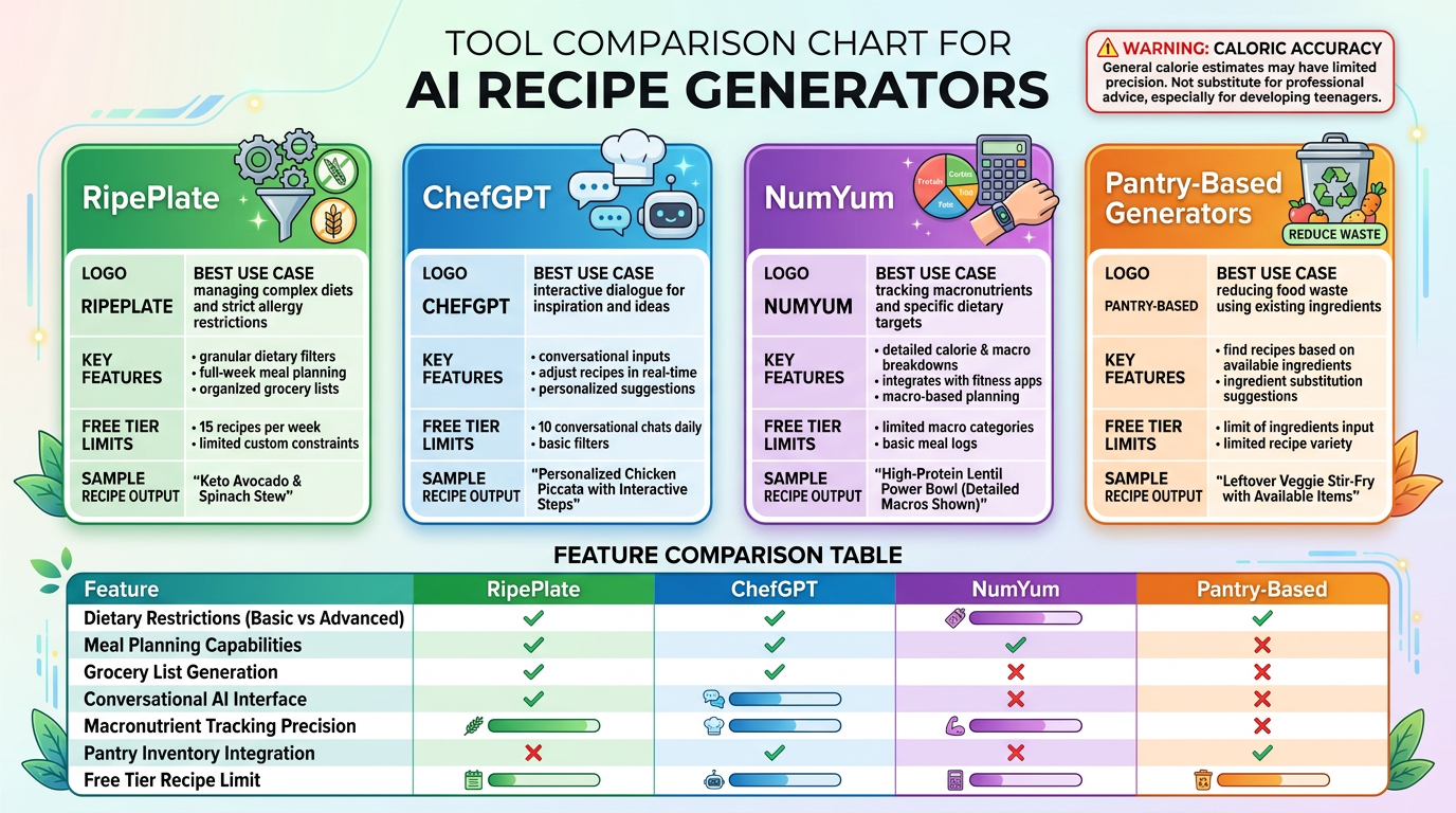 Helpful options to compare - Tool comparison for AI recipe generators