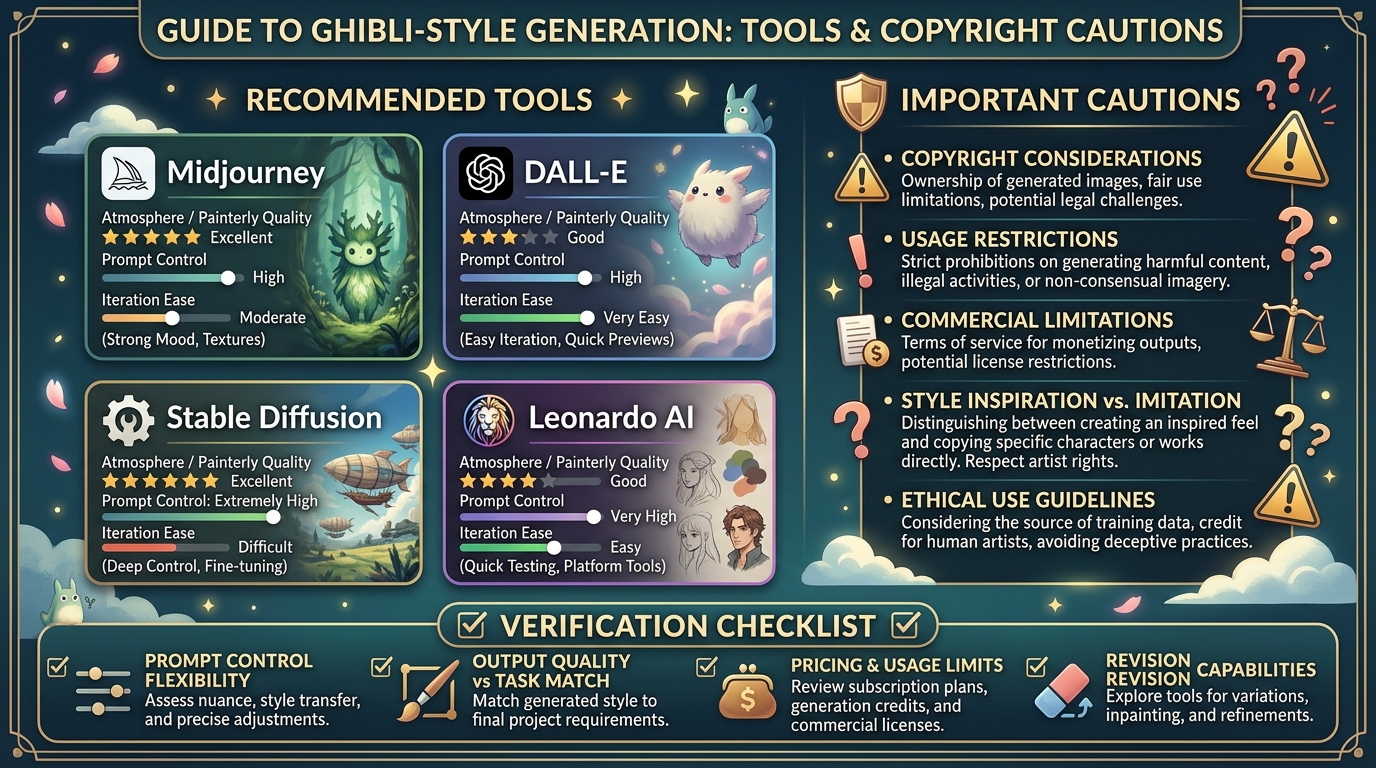 Tools that usually perform best - Tool comparison and caution notes for Ghibli-style image generation