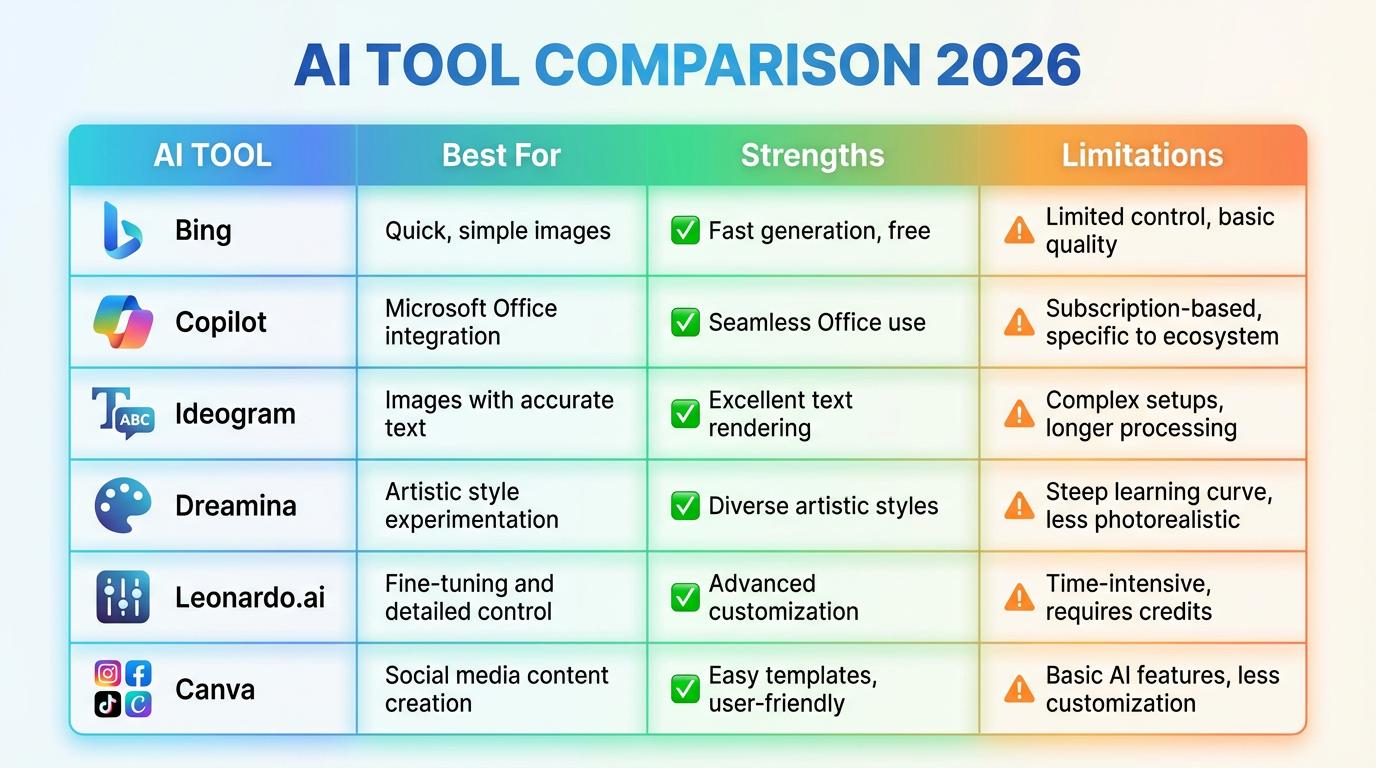 What to check before trusting a “free” claim - Comparison table for free AI image generators in 2026