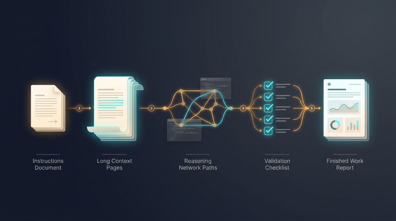 Claude Opus 4.7 long-task execution workflow from instructions to validated finished work