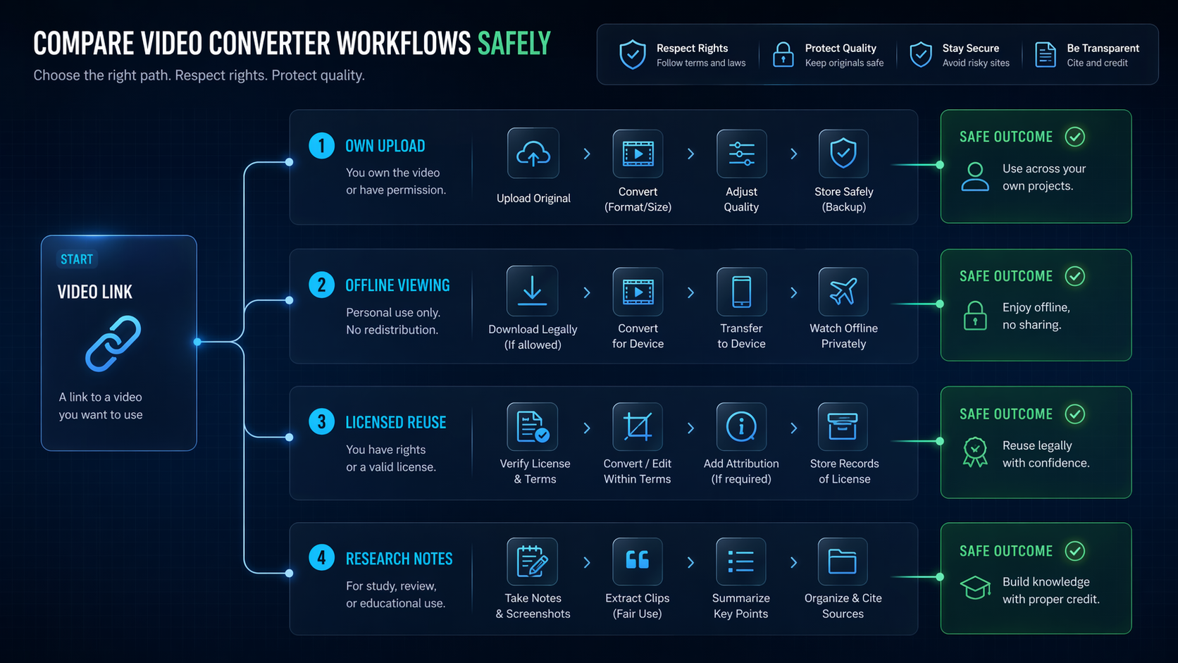 Decision tree for choosing a safe video converter workflow.