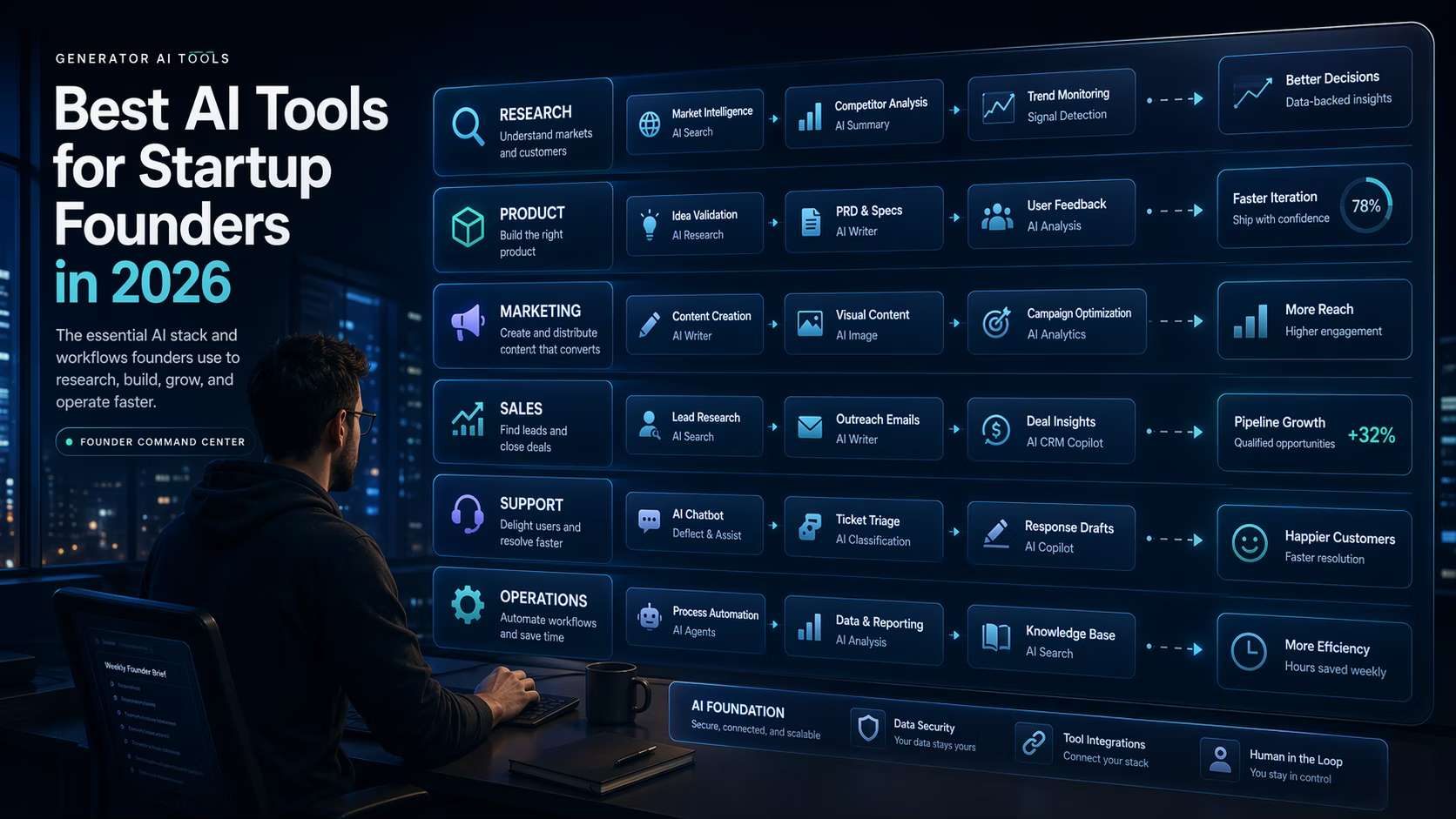 Best AI Tools for Startup Founders in 2026: A Practical Operating Stack blog cover illustration