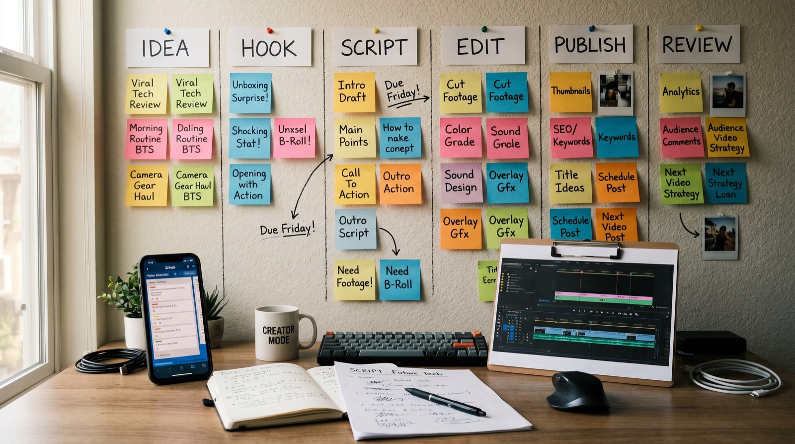 Short Video Workflow: Idea, Hook, Script, Edit, Publish blog cover illustration
