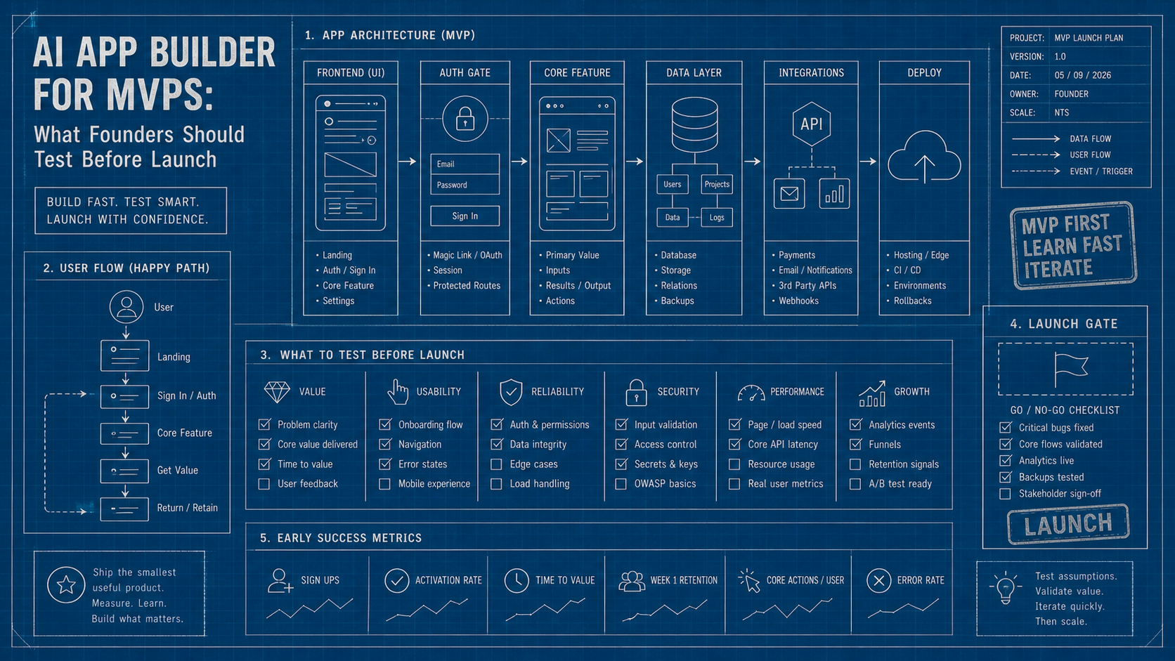 AI App Builder for MVPs: What Founders Should Test Before Launch blog cover illustration