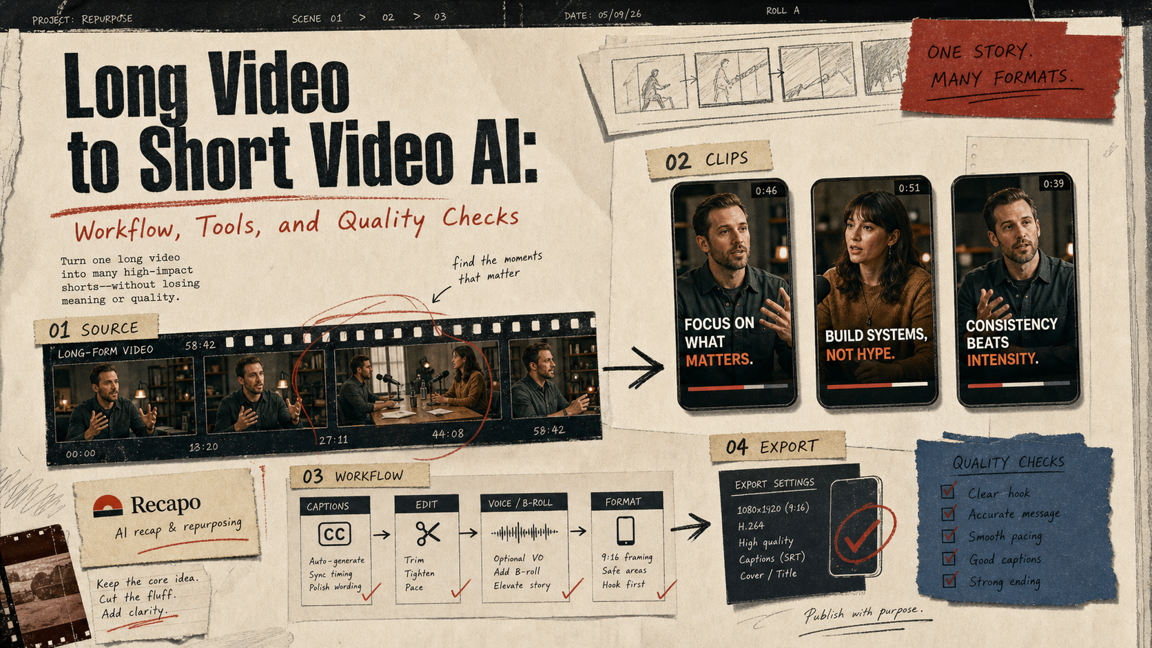 Long Video to Short Video AI: Workflow, Tools, and Quality Checks blog cover illustration