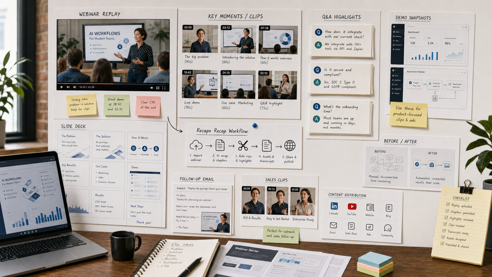 Webinar to Clips AI: Repurpose Long Sessions Without Losing Context blog cover illustration