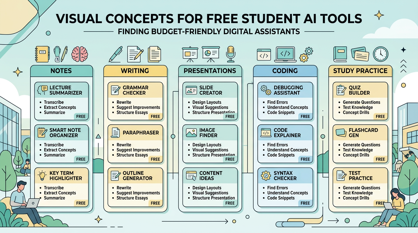 Best Free AI Tools for Students: Study, Notes, Writing, and Presentations blog cover illustration